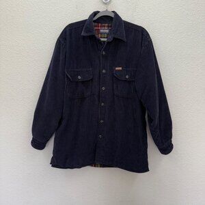 Wolverine Navy Blue Corduroy Fleece Lined Button Up Shacket Shirt Mens sz Medium